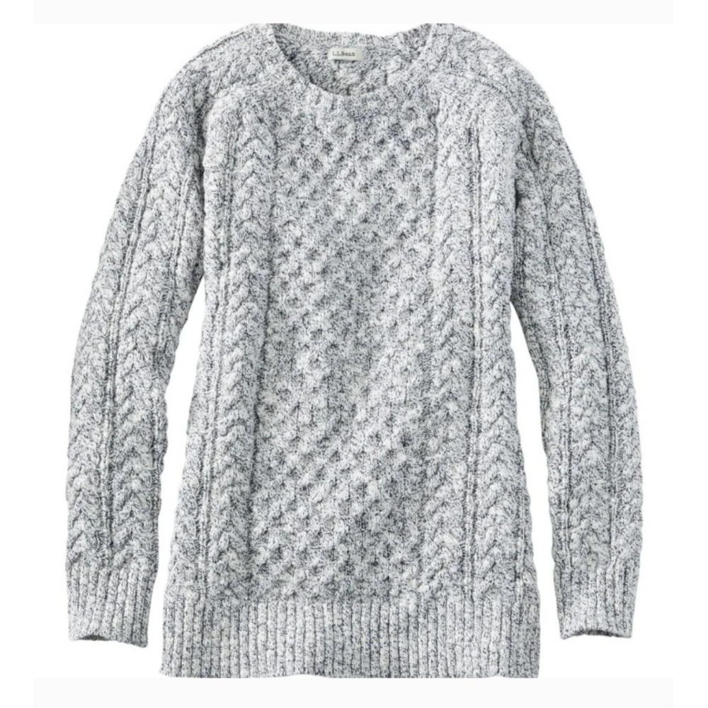 LL Bean Cable Knit Fishermen Sweater Gray Blue Cotton Coastal Heritage Sz 2X